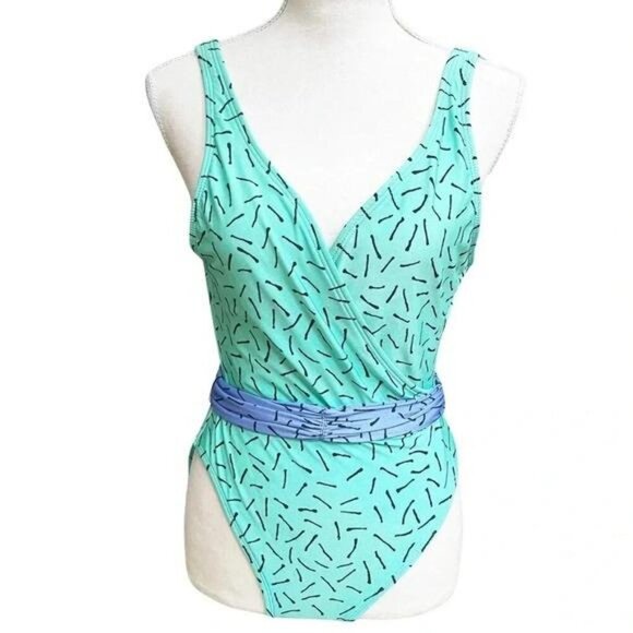 Vintage 1980s La Blanca Turquoise Blue One-Piece Swimsuit – Retro Bathing Suit - Picture 2 of 10